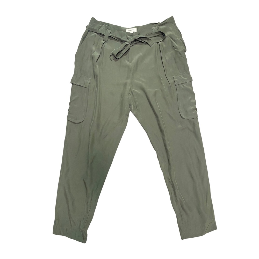 L'AGENCE Olive Green 100% Silk Cargo Tapered Pants High Rise Size 8